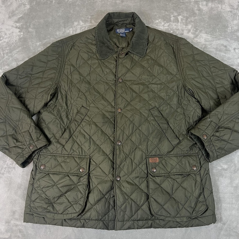 Polo Ralph Lauren Jacket Mens 2XL Green Quilted Hunting Snap Pockets Outdoor
